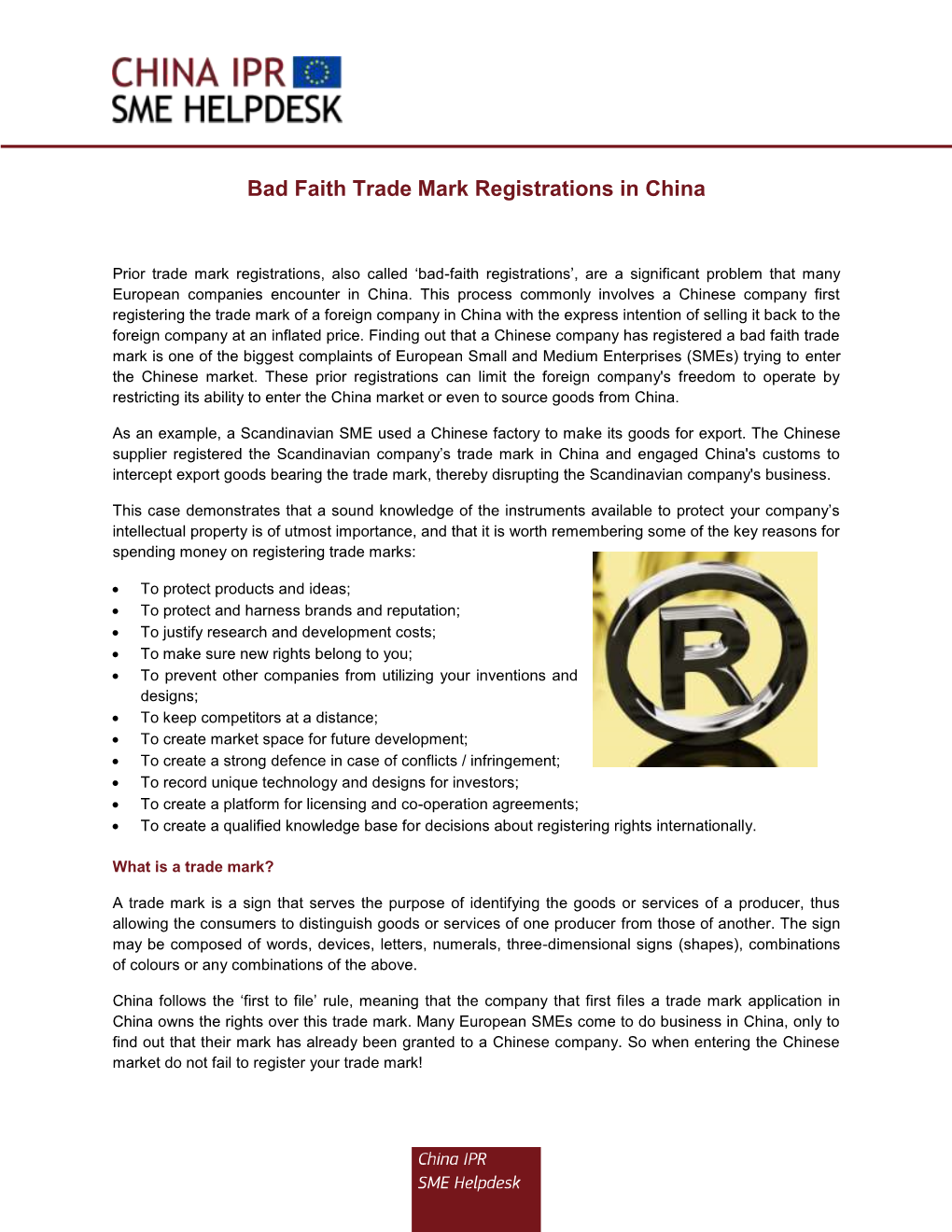 Bad Faith Trade Mark Registrations in China