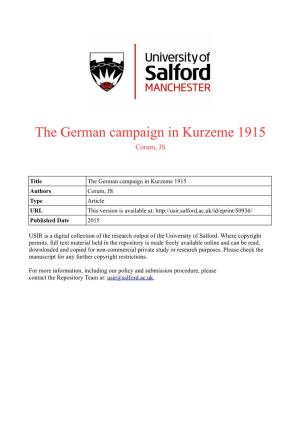 The German Campaign in Kurzeme 1915 Corum, JS