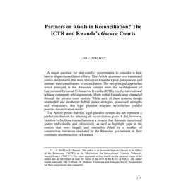 Partners Or Rivals in Reconciliation? the ICTR and Rwandaâ•Žs Gacaca Courts