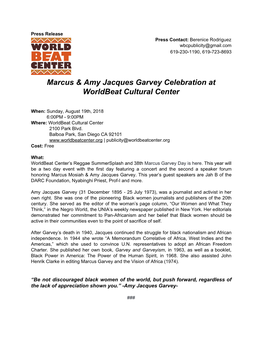 Marcus & Amy Jacques Garvey Celebration at Worldbeat Cultural