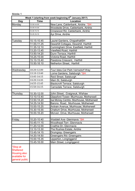 Mobile 1 Day Time Location Monday New Lane, Calderbank, Airdrie *SH