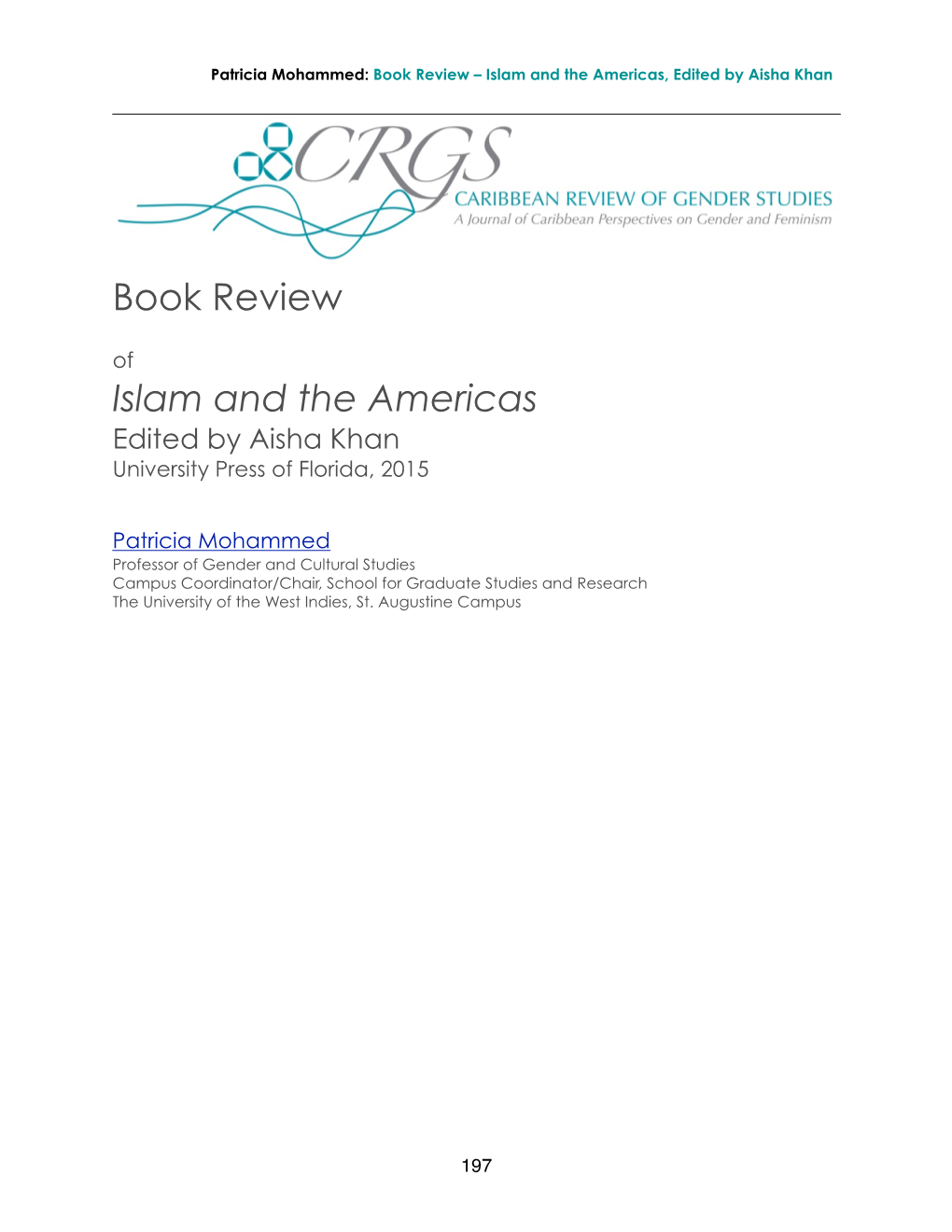 Review of Islam and the Americas, Edited by Aisha Khan