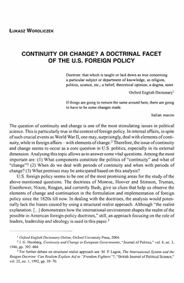 Continuity Or Change? a Doctrinal Facet of the U.S. Foreign Policy 55