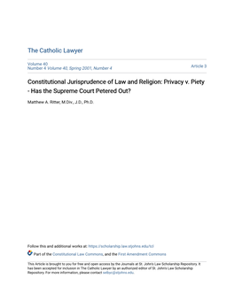 Constitutional Jurisprudence of Law and Religion: Privacy V