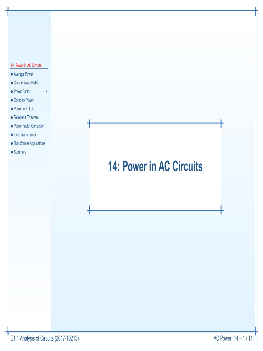 14: Power in AC Circuits