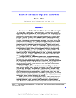 Basement Tectonics and Origin of the Sabine Uplift