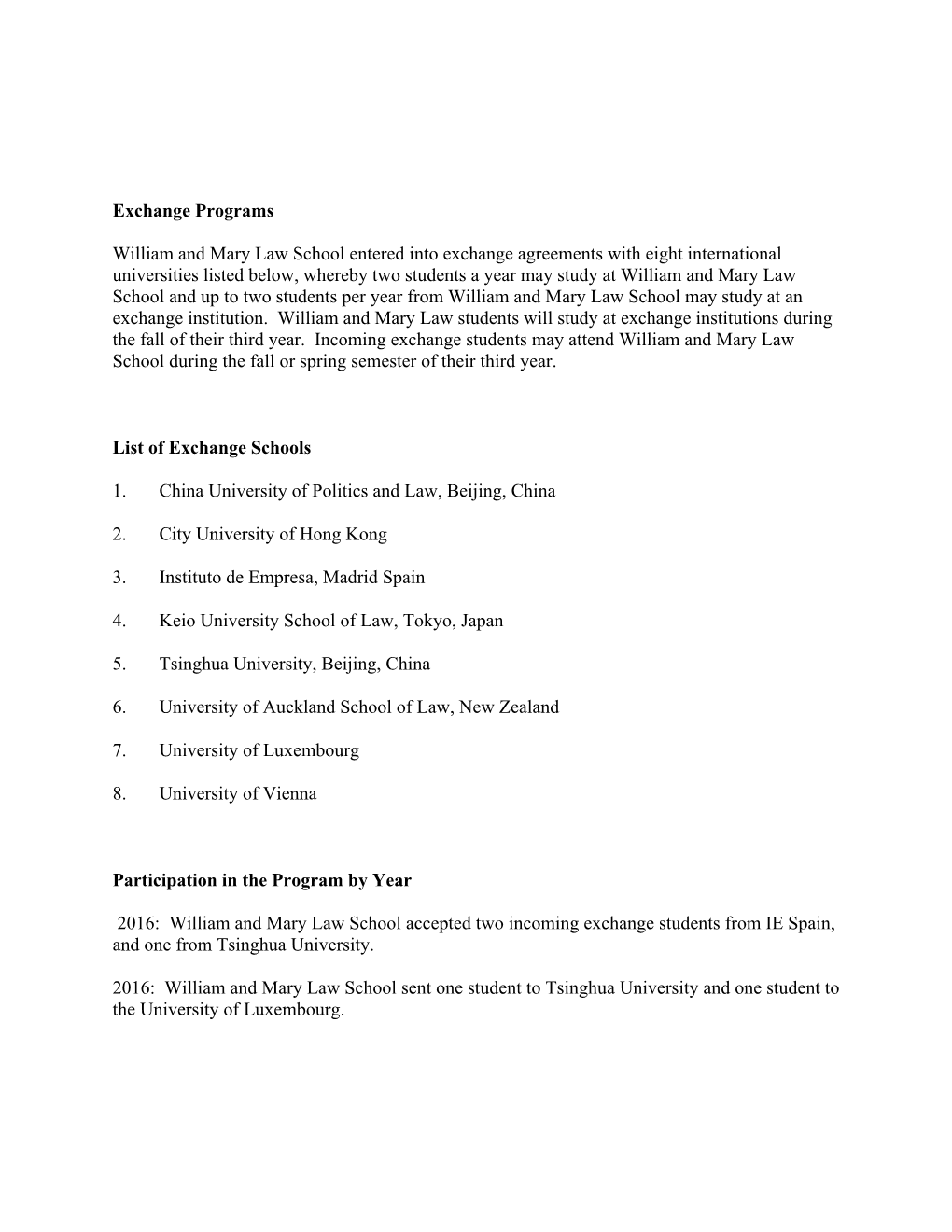 Exchange Programs William and Mary Law School Entered Into Exchange