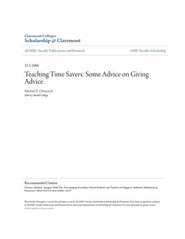 Teaching Time Savers: Some Advice on Giving Advice Michael E
