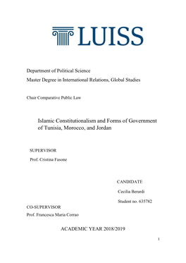 Islamic Constitutionalism and Forms of Government of Tunisia, Morocco, and Jordan