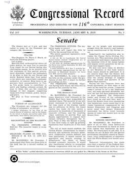 Congressional Record United States Th of America PROCEEDINGS and DEBATES of the 116 CONGRESS, FIRST SESSION