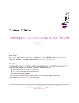 Political Parties and Social Networks in Iraq, 1908-1920
