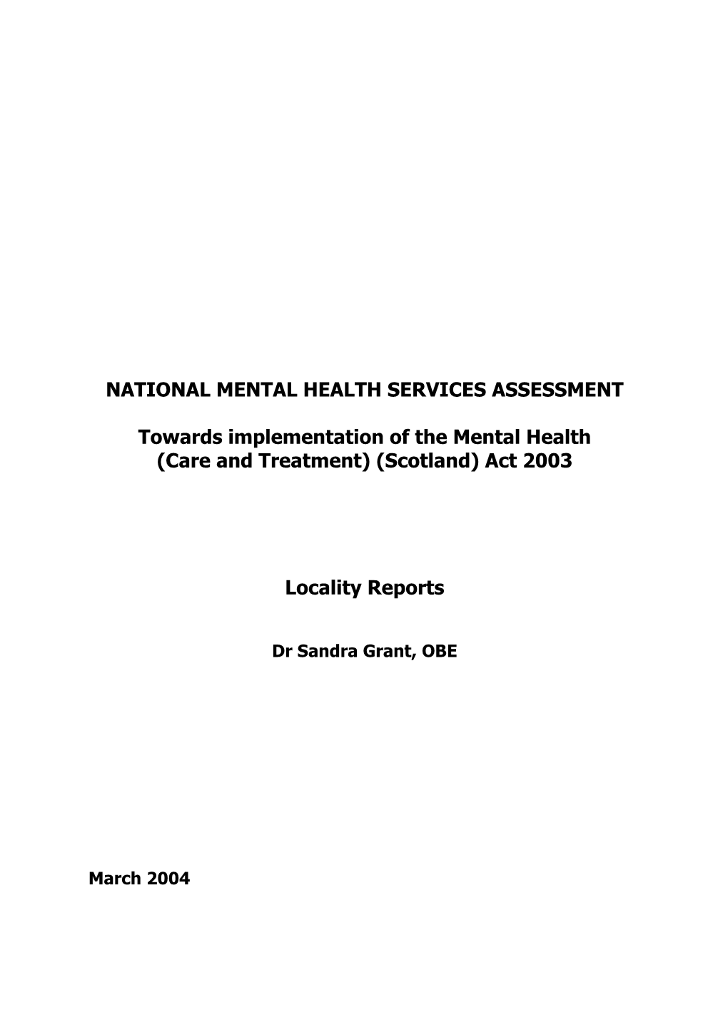 National Mental Health Services Assessment: Locality Reports