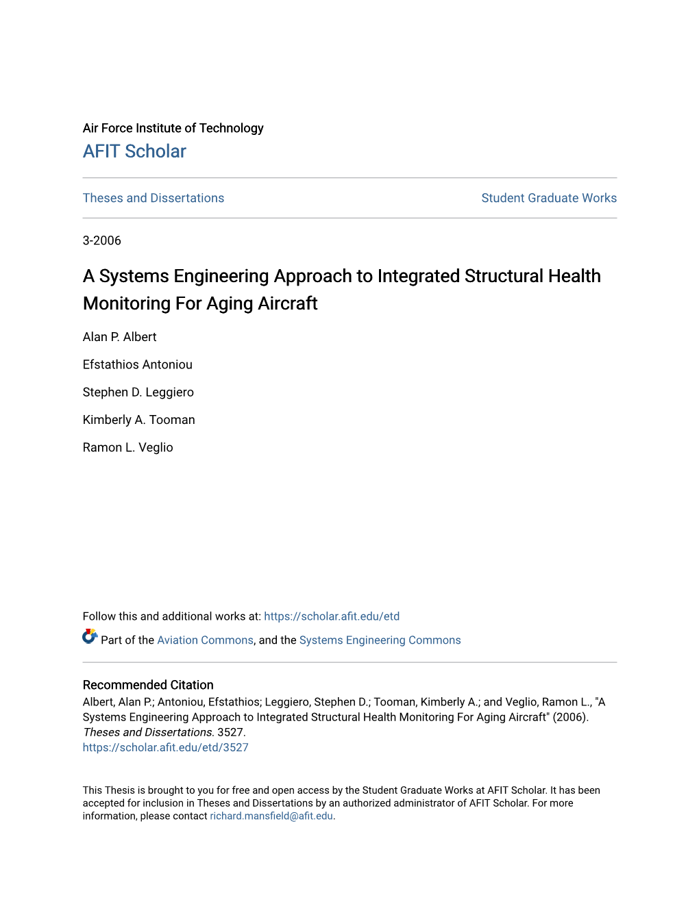 A Systems Engineering Approach to Integrated Structural Health Monitoring for Aging Aircraft