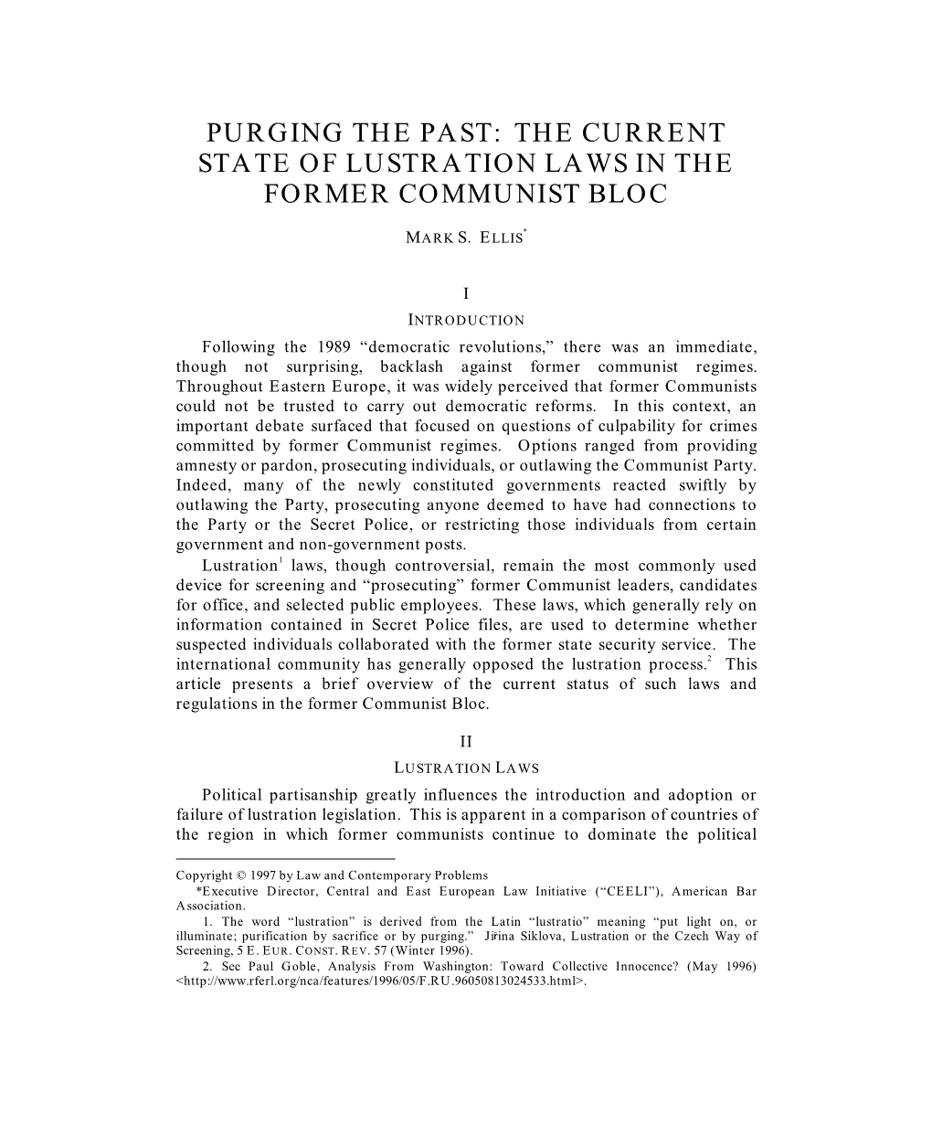 The Current State of Lustration Laws in the Former Communist Bloc