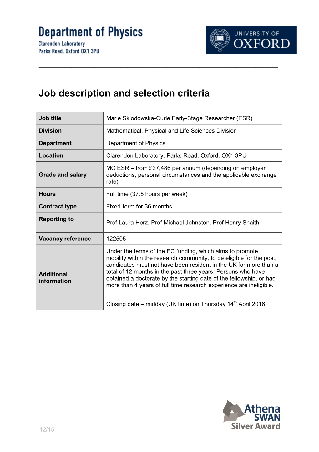 Job Description and Person Specificationselection Criteria