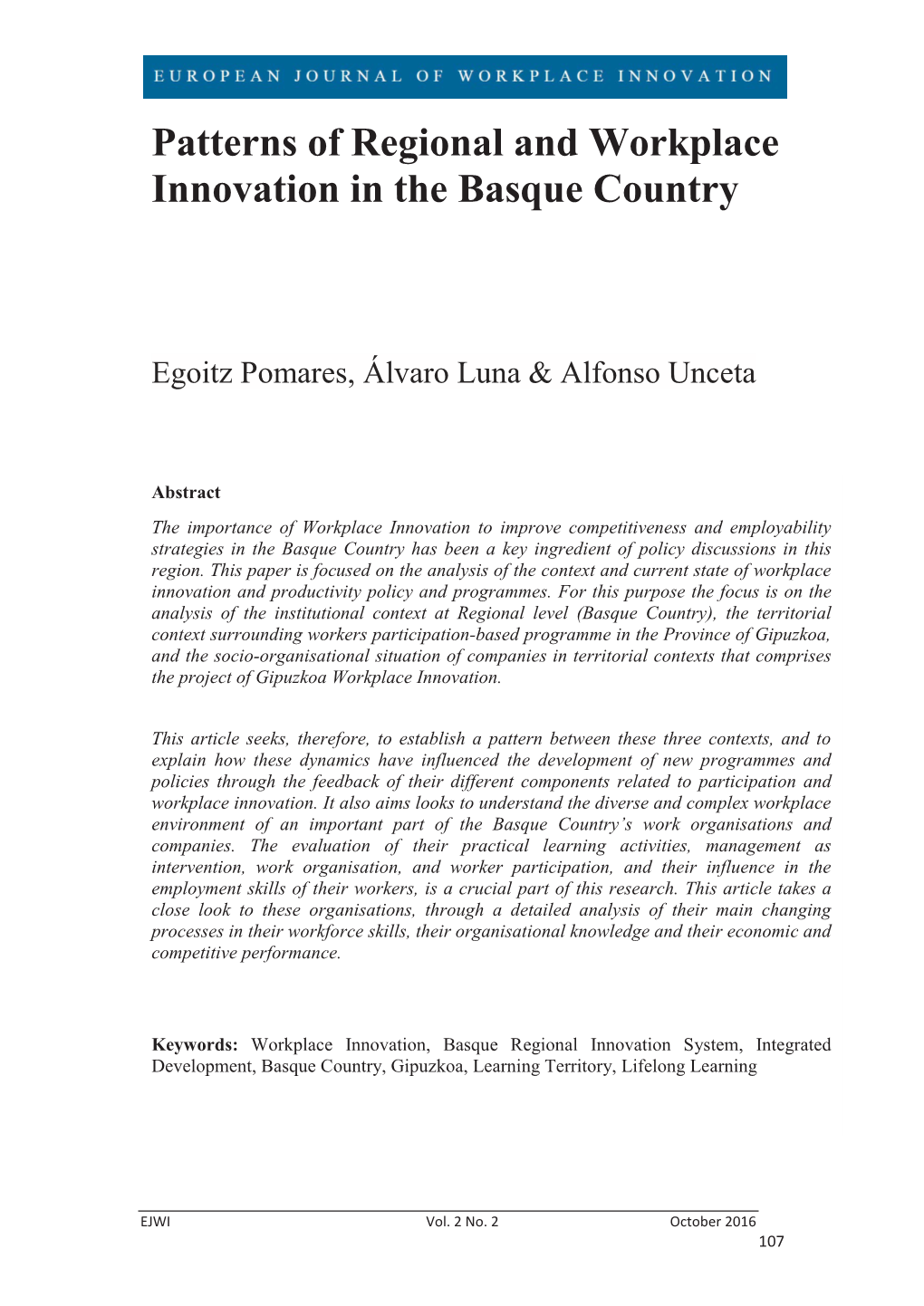 Patterns of Regional and Workplace Innovation in the Basque Country