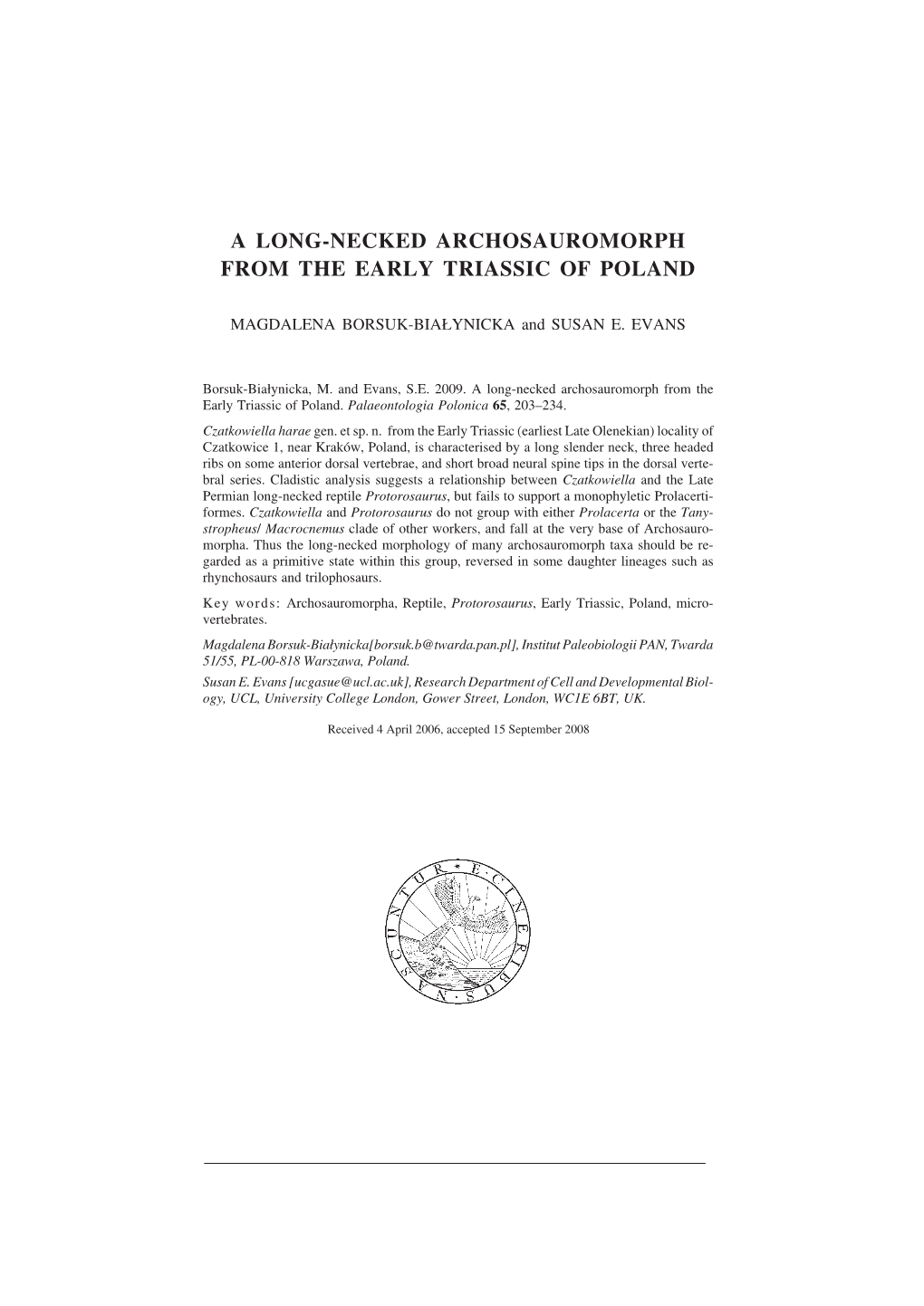 A Long−Necked Archosauromorph from the Early Triassic of Poland