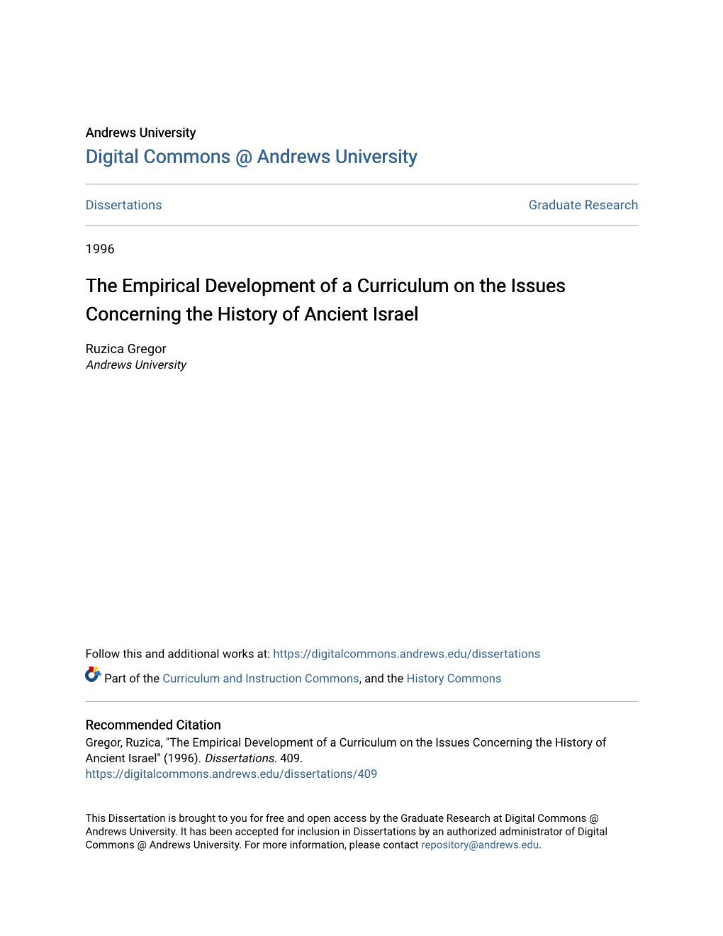 The Empirical Development of a Curriculum on the Issues Concerning the History of Ancient Israel