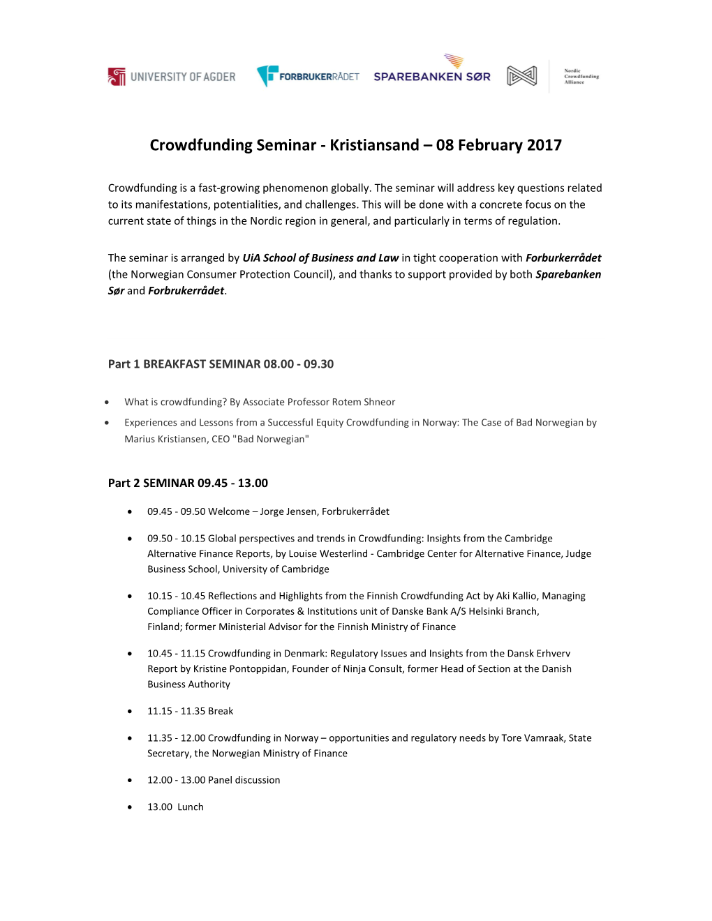 Crowdfunding Seminar - Kristiansand – 08 February 2017