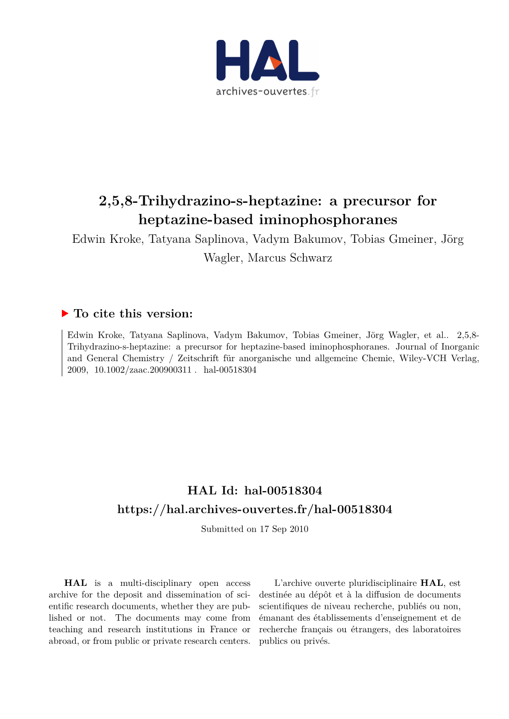 2,5,8-Trihydrazino-S-Heptazine