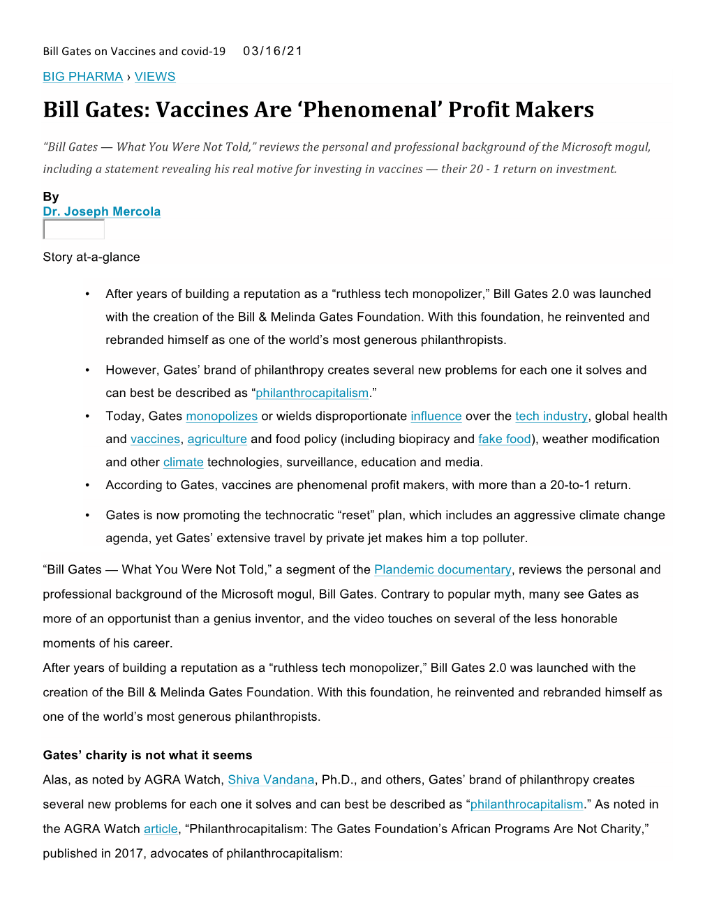 Bill Gates: Vaccines Are 'Phenomenal' Profit Makers