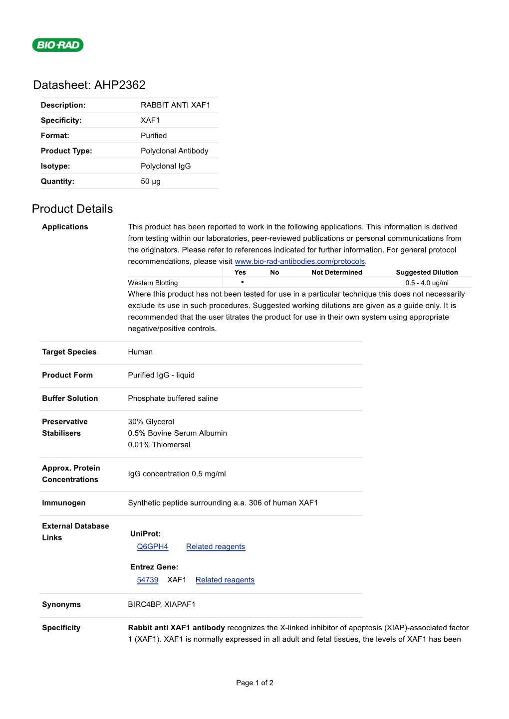 Datasheet: AHP2362 Product Details