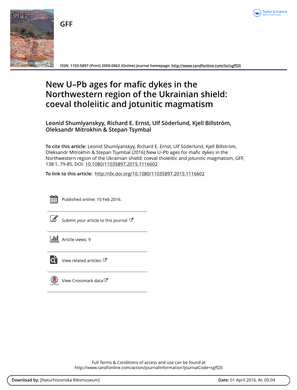 New U–Pb Ages for Mafic Dykes in the Northwestern Region of the Ukrainian Shield: Coeval Tholeiitic and Jotunitic Magmatism