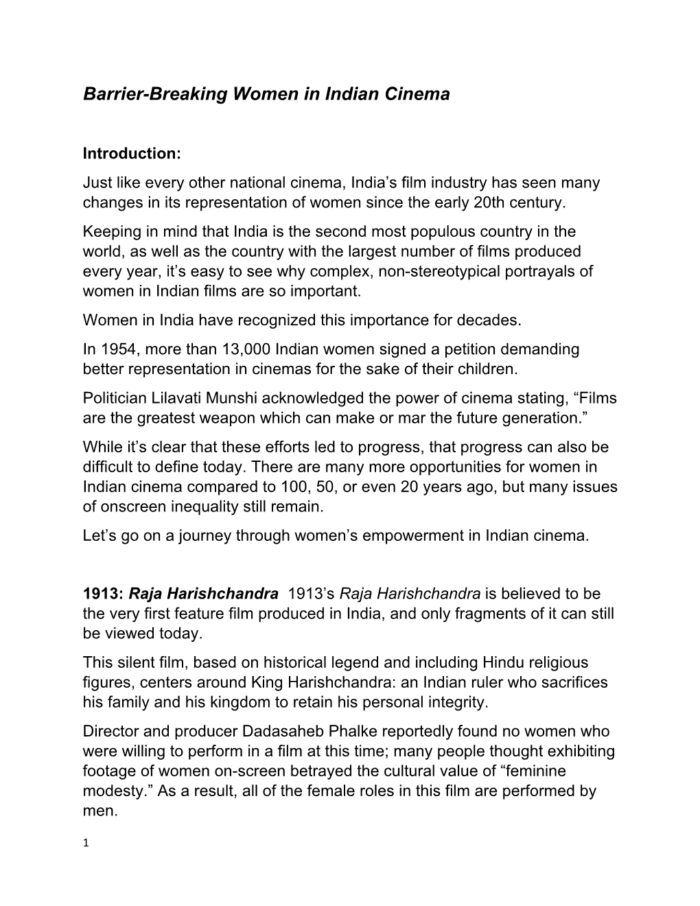 Barrier Breaking Women in Indian Cinema Final Script.Pdf