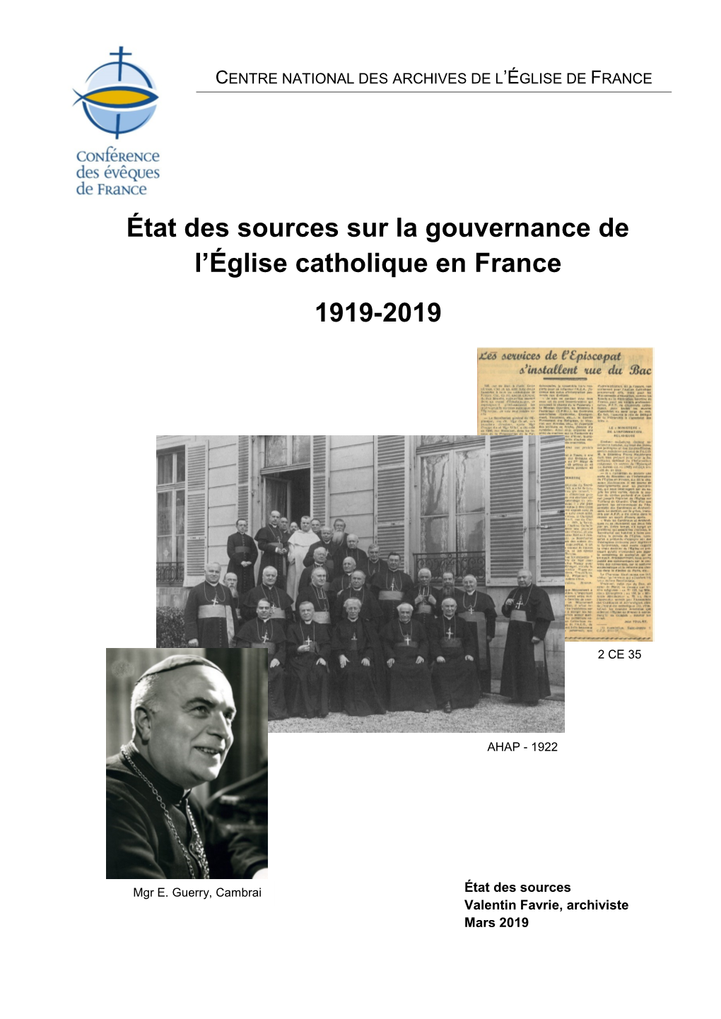 État Des Sources Sur La Gouvernance De L'église Catholique En France