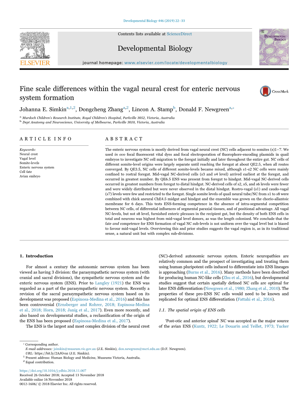 Fine Scale Differences Within the Vagal Neural Crest for Enteric