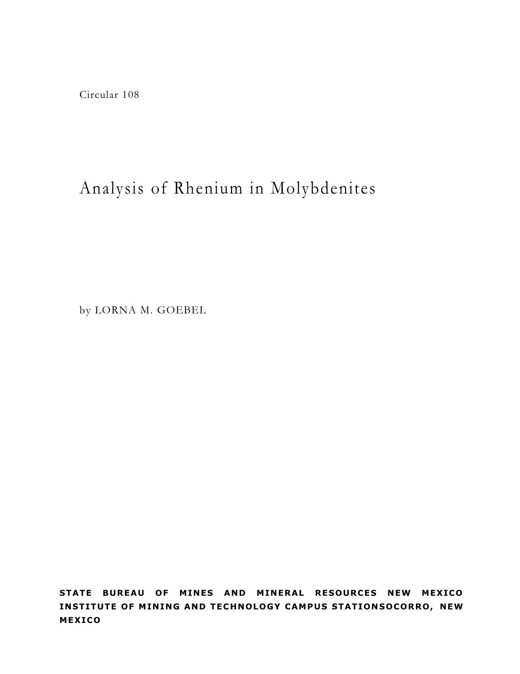 Analysis of Rhenium in Molybdenites