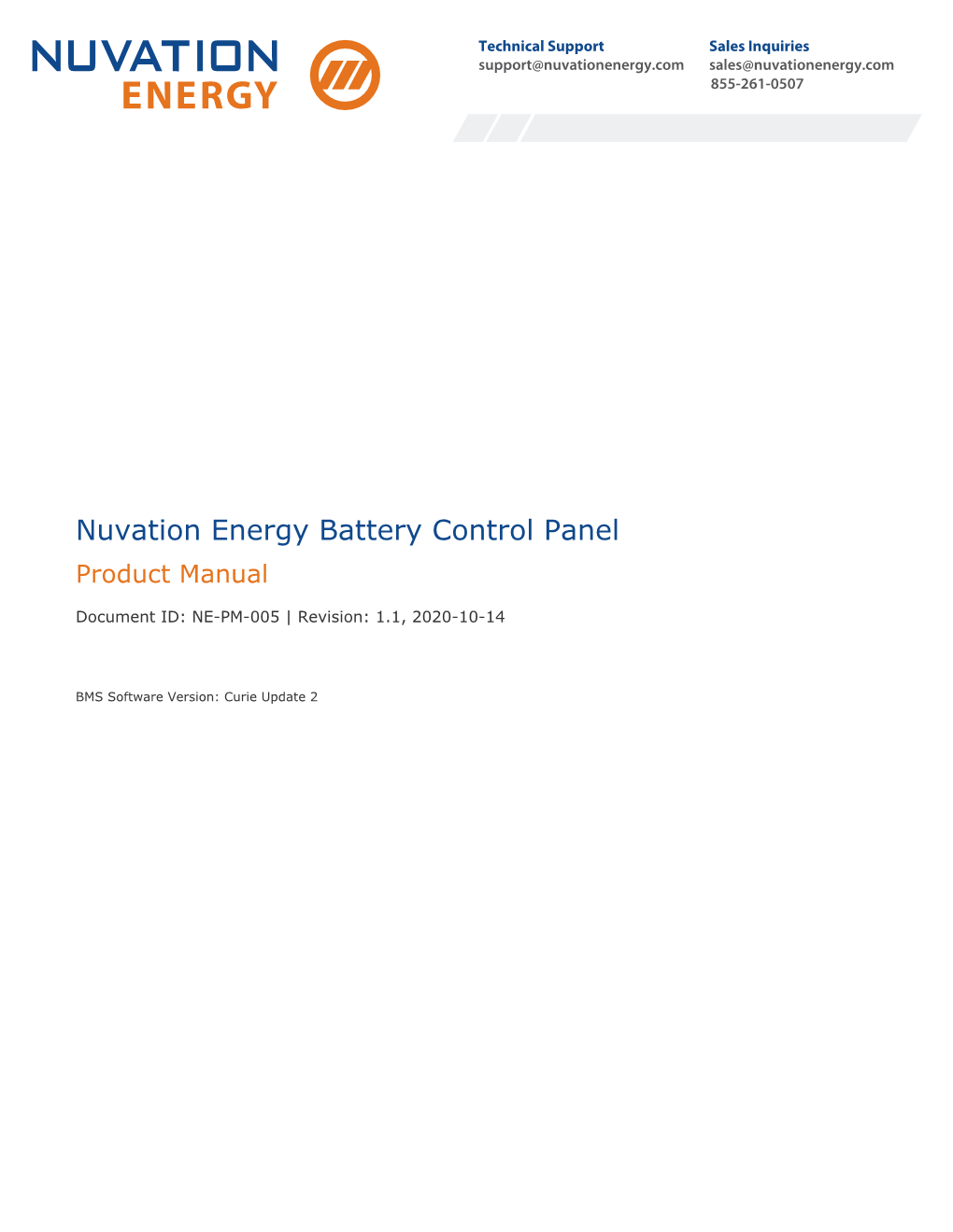 Nuvation Energy Battery Control Panel: Product Manual Is a Comprehensive Manual, Providing
