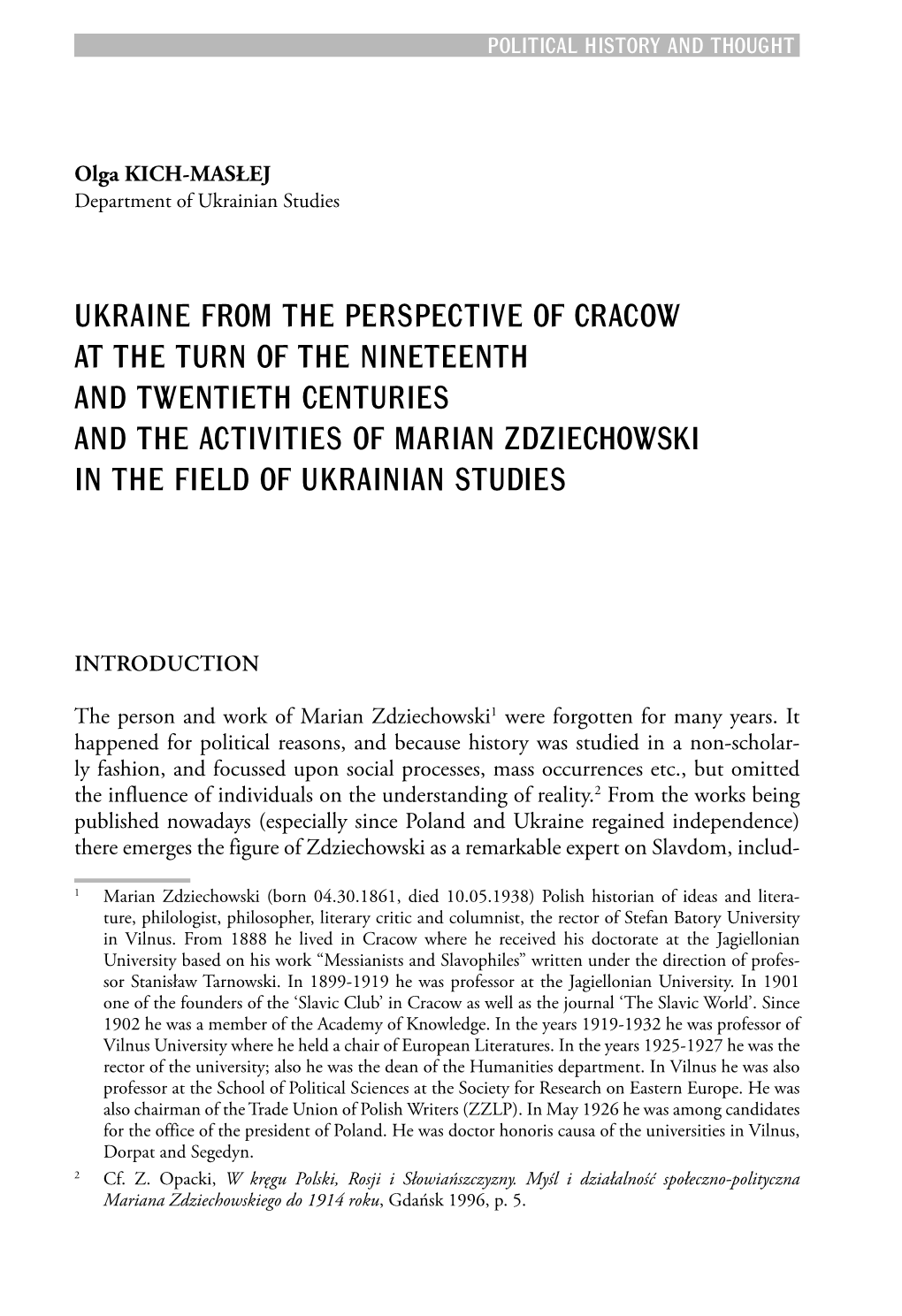 Ukraine from the Perspective of Cracow at the Turn of the Nineteenth And