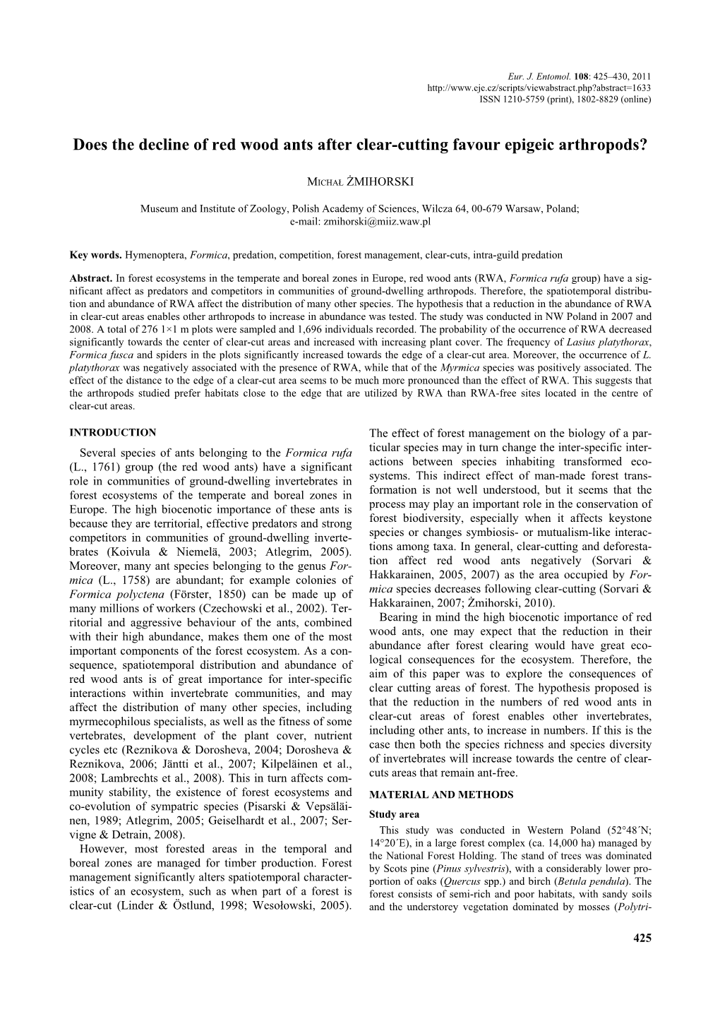 Does the Decline of Red Wood Ants After Clear-Cutting Favour Epigeic Arthropods?