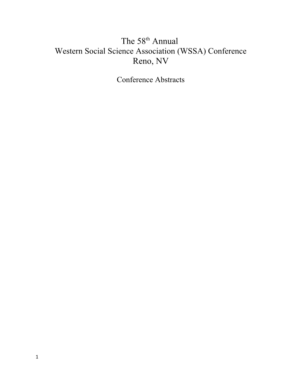 Western Social Science Association (WSSA) Conference