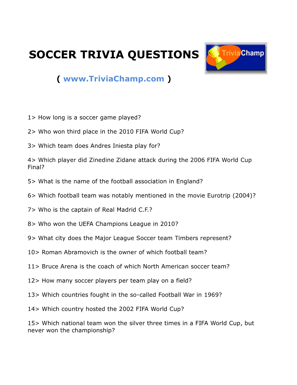 Soccer Trivia Questions.Pdf