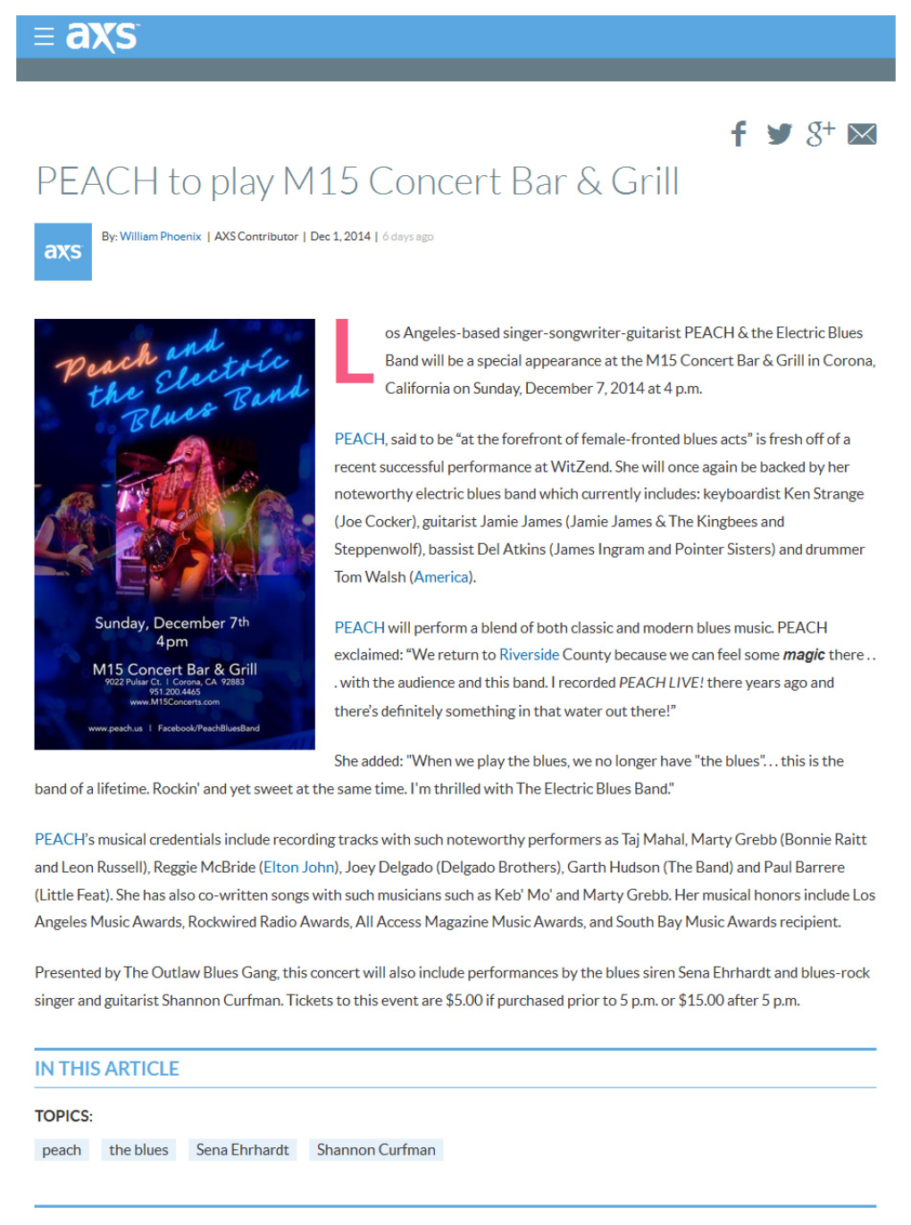 PEACH to Play M15 Concert Bar & Grill