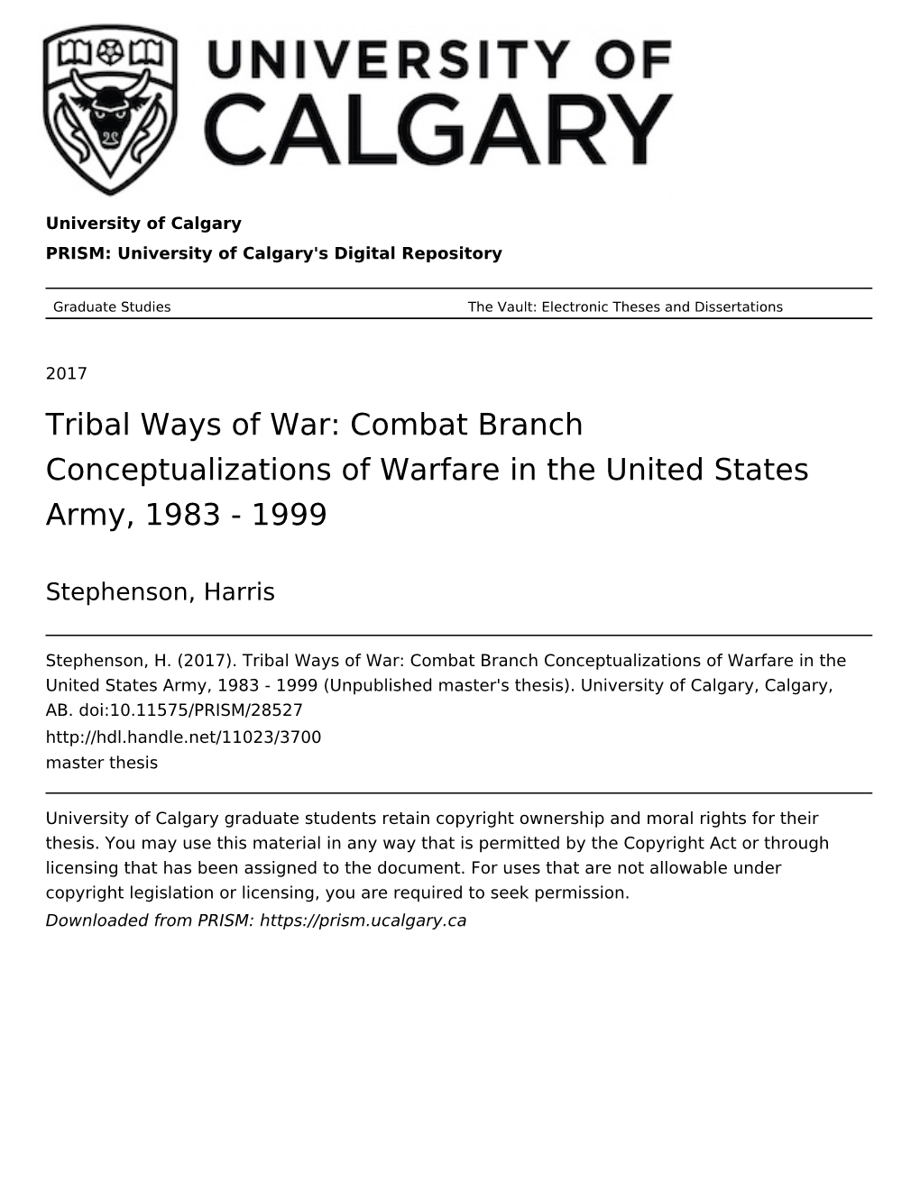 Combat Branch Conceptualizations of Warfare in the United States Army, 1983 - 1999