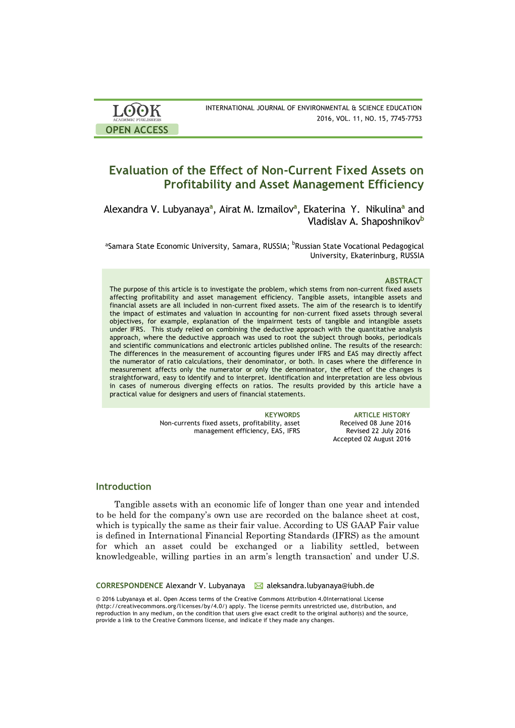 Evaluation of the Effect of Non-Current Fixed Assets on Profitability and Asset Management Efficiency