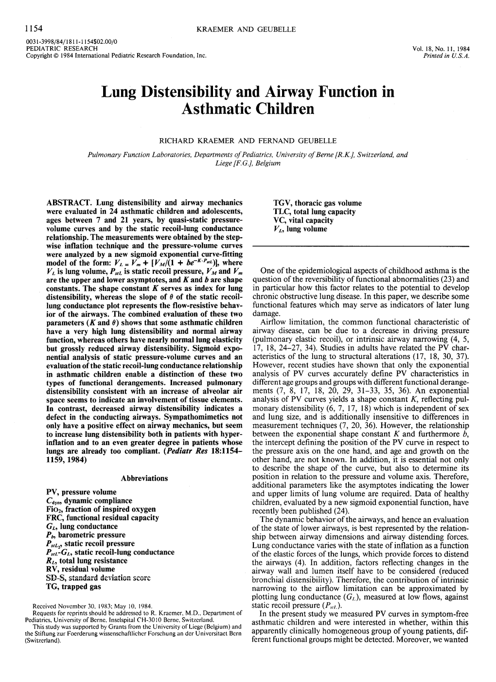 Lung Distensibility and Airway Function in Asthmatic Children