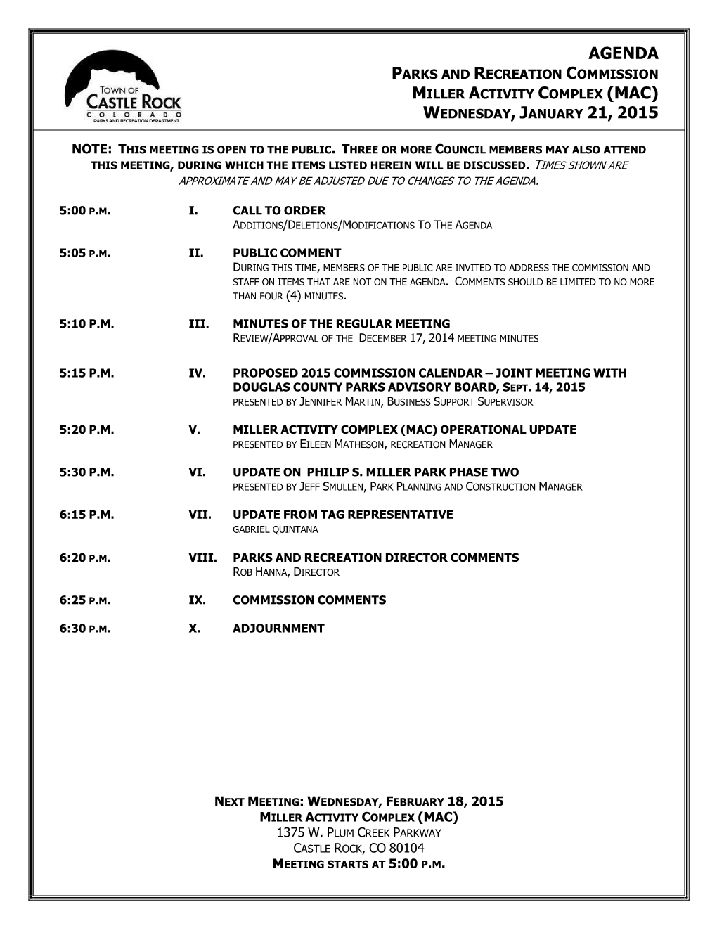 January 21, 2015 PRAC Agenda Packet