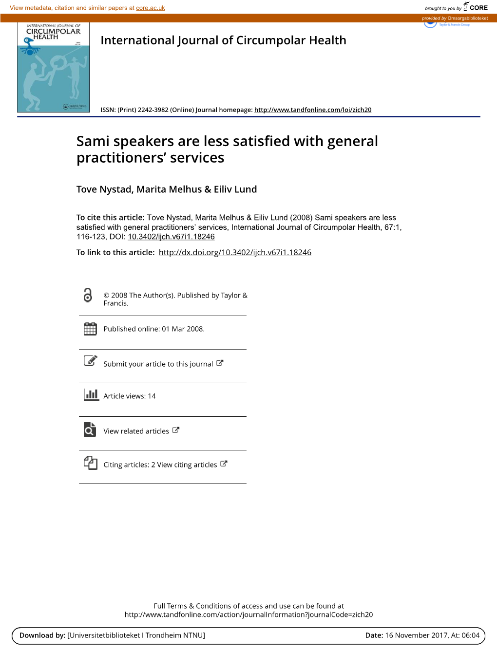 Sami Speakers Are Less Satisfied with General Practitioners' Services