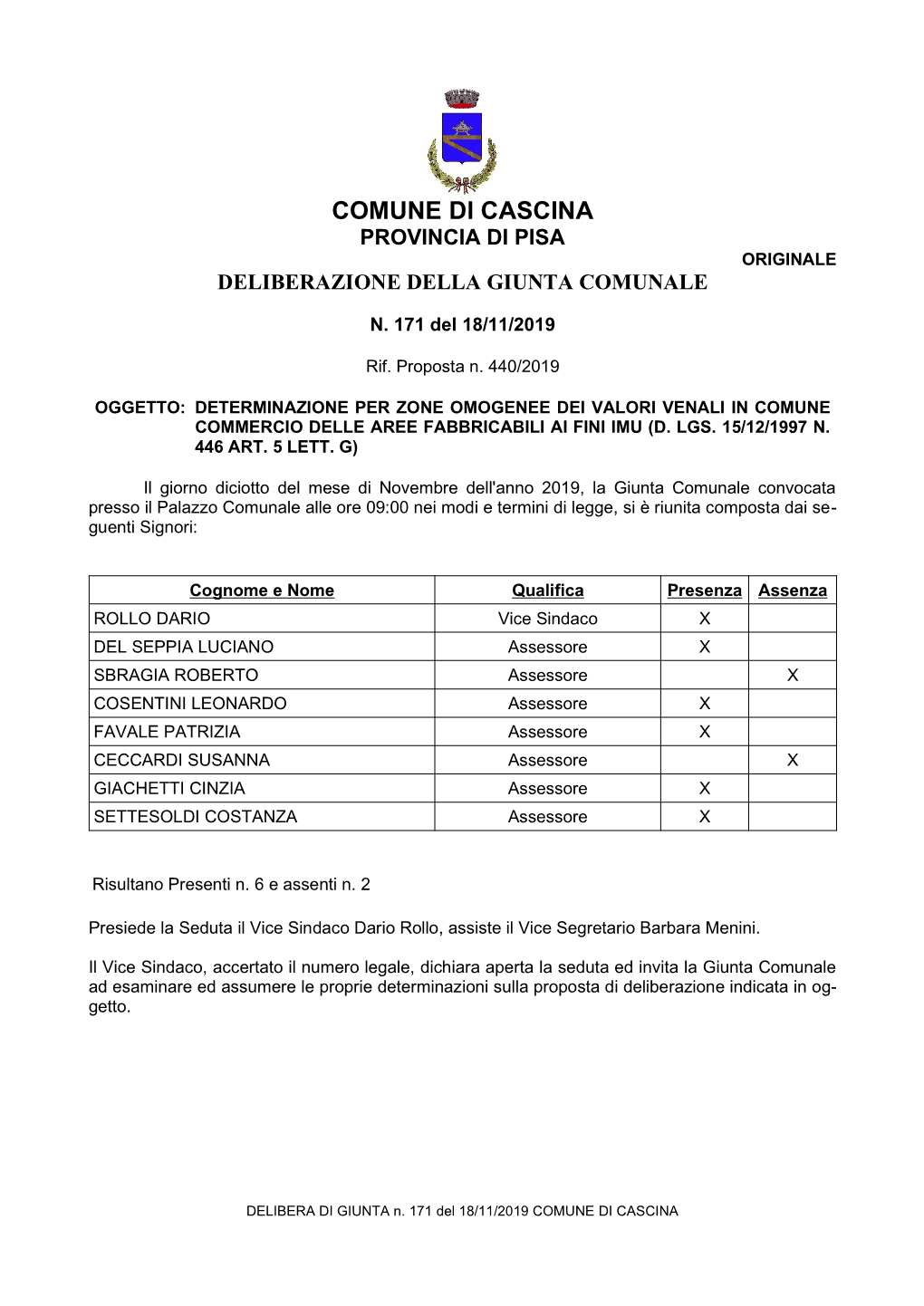 Comune Di Cascina Provincia Di Pisa Originale Deliberazione Della Giunta Comunale