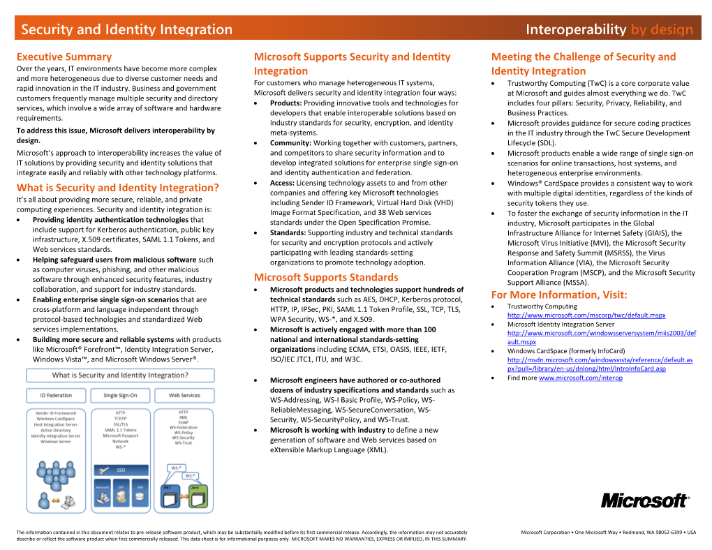 Security and Identity Integration Fact Sheet