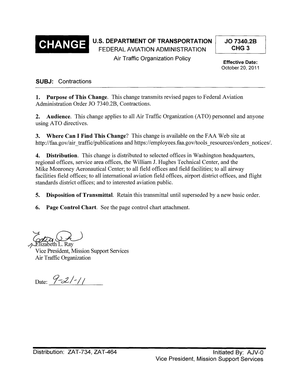 Change 3, FAA Order JO 7340.2B, Contractions