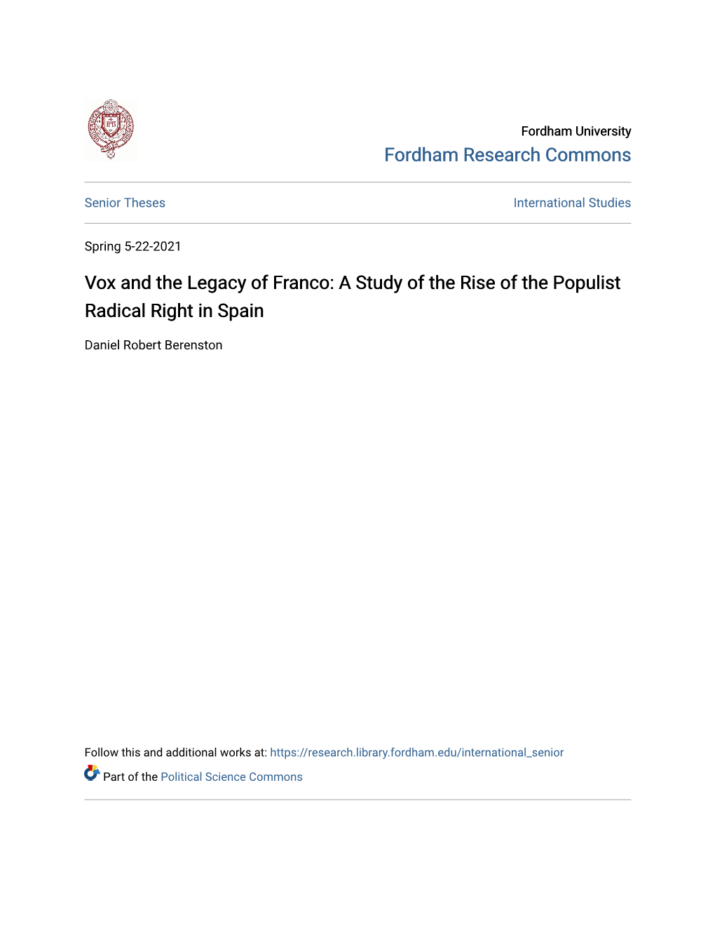 Vox and the Legacy of Franco: a Study of the Rise of the Populist Radical Right in Spain