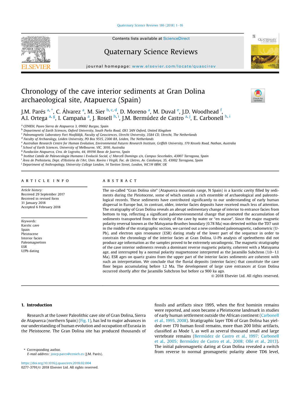 Chronology of the Cave Interior Sediments at Gran Dolina Archaeological Site, Atapuerca (Spain) * � J.M