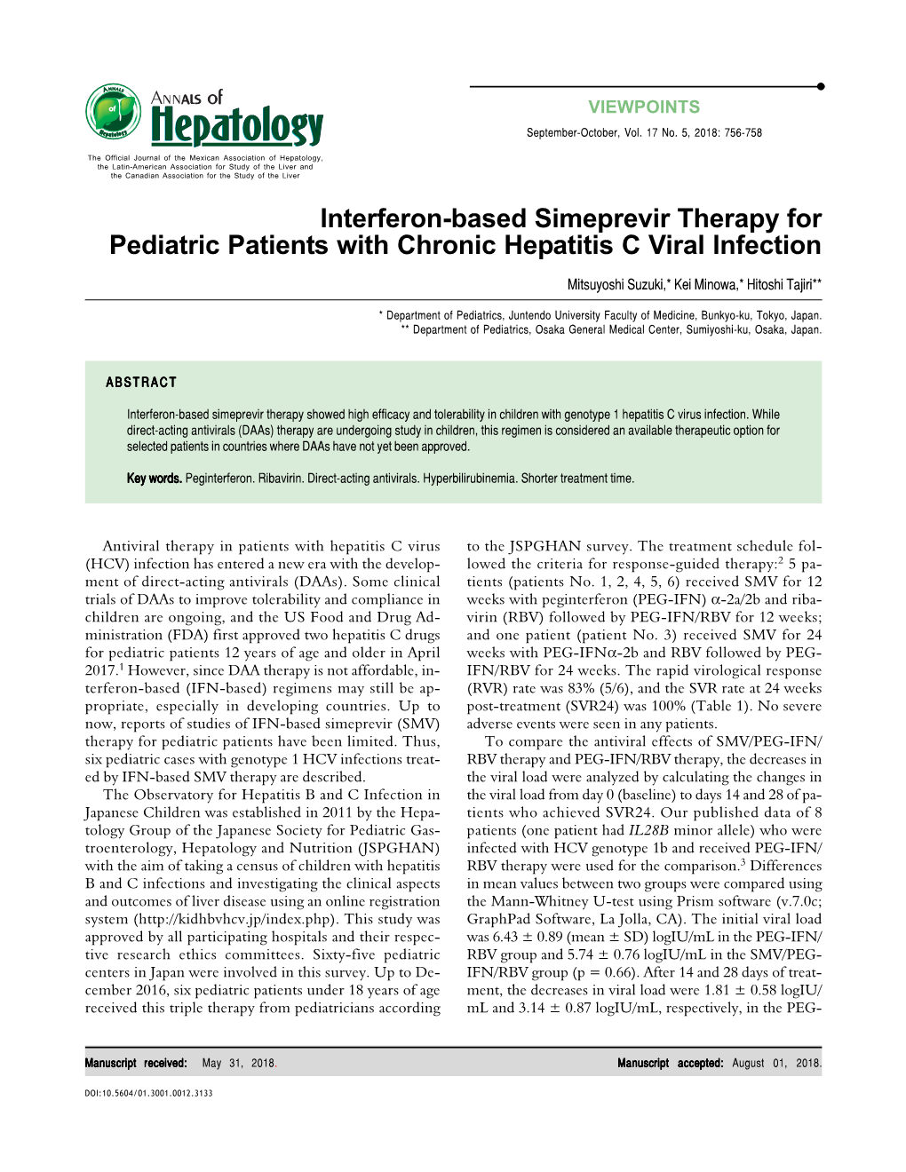 Interferon-Based Simeprevir Therapy for Pediatric Patients with Chronic Hepatitis C Viral Infection