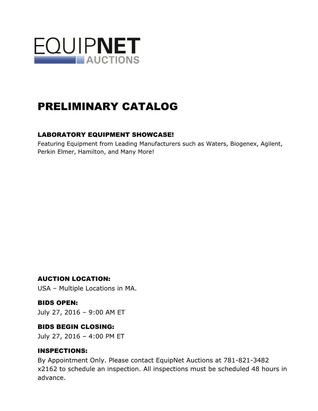 Preliminary Catalog