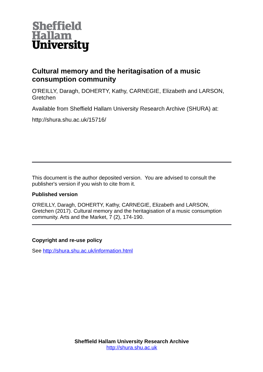 Cultural Memory and the Heritagisation of a Music